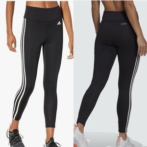 Adidas Black and white 3-stripe Leggings full length climalite size medium